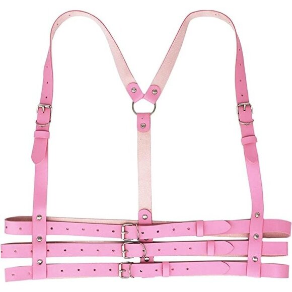 Pink Leather Waist Shoulder Harness Garter Belt Waistband Slave Fetish Bondage - Picture 6 of 7